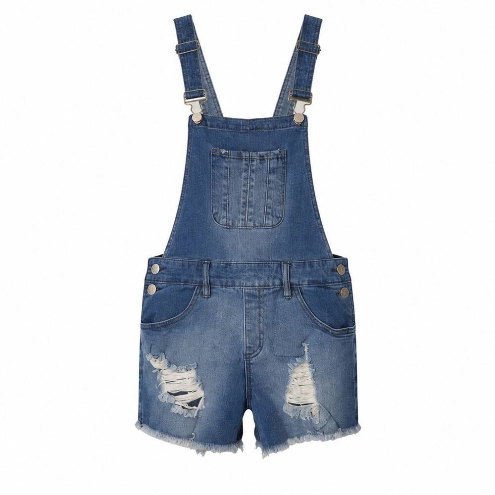 Refuge Denim Shortalls Women's Sz 4  Blue Distressed Overall Shorts Overalls